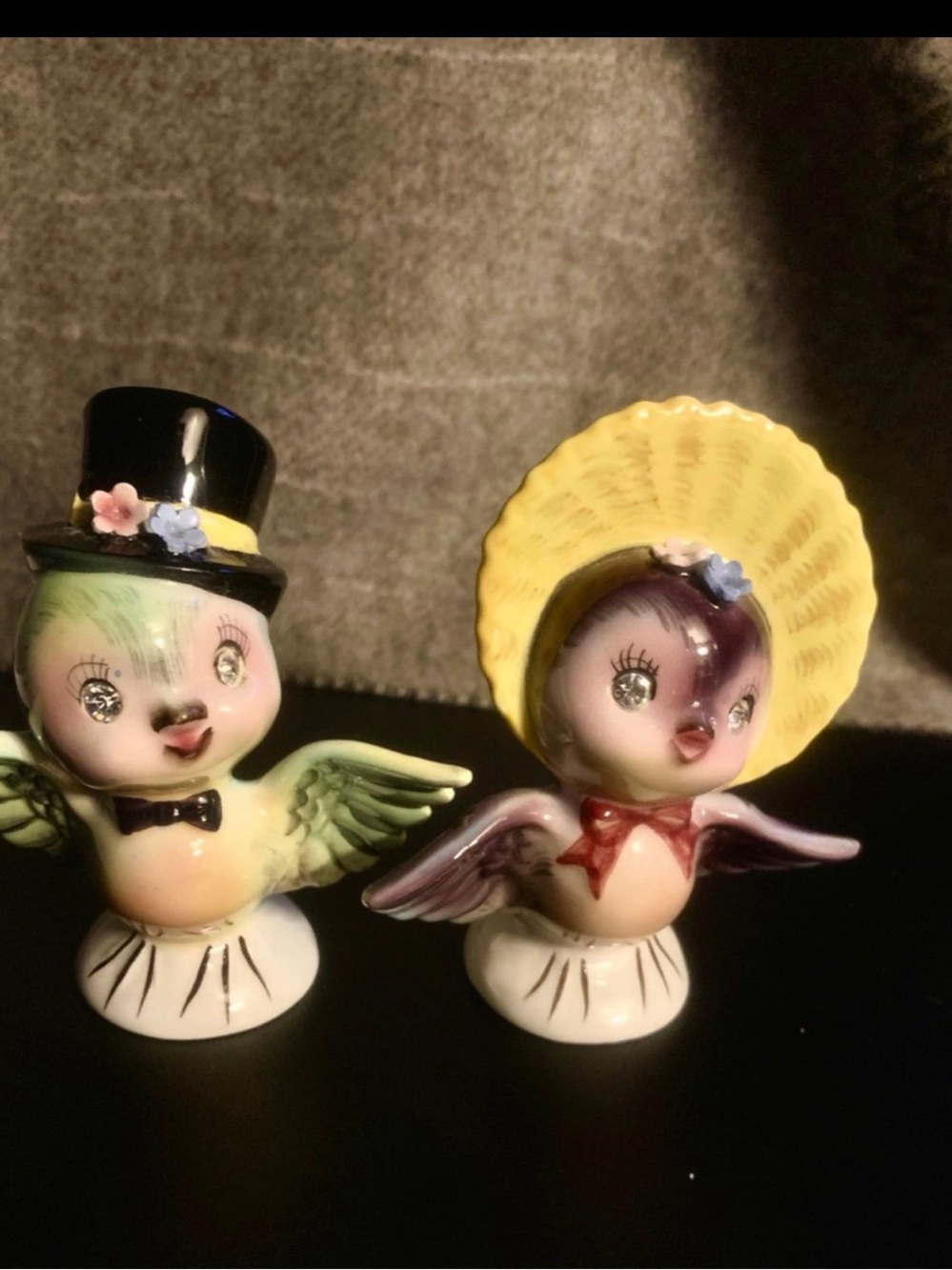 Anthropomorphic  Dapper Mr and Mrs Bluebird Salt & Pepper Shakers